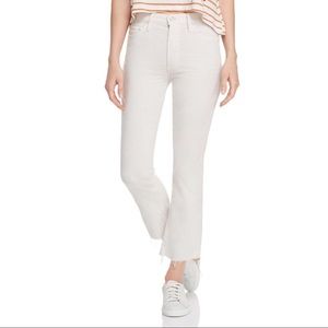 MOTHER Insider Crop Step Fray Raw Hem Corduroy White Chalk Pant